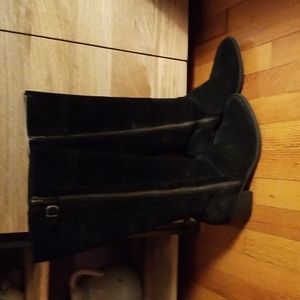 Stylish black suede leather tall boots